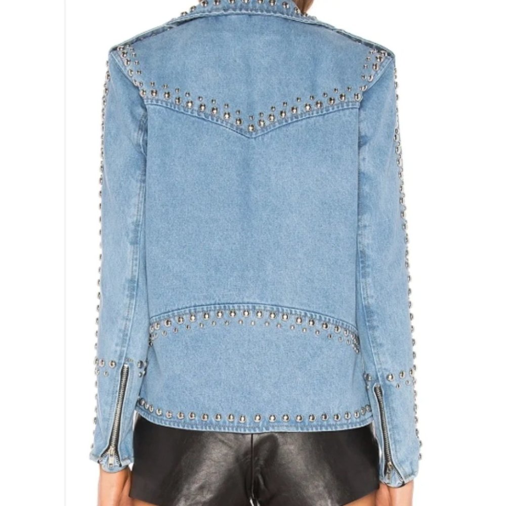 NWT Blue Light Wash Studded Open Moto Lady Jacket - Picture 3 of 3